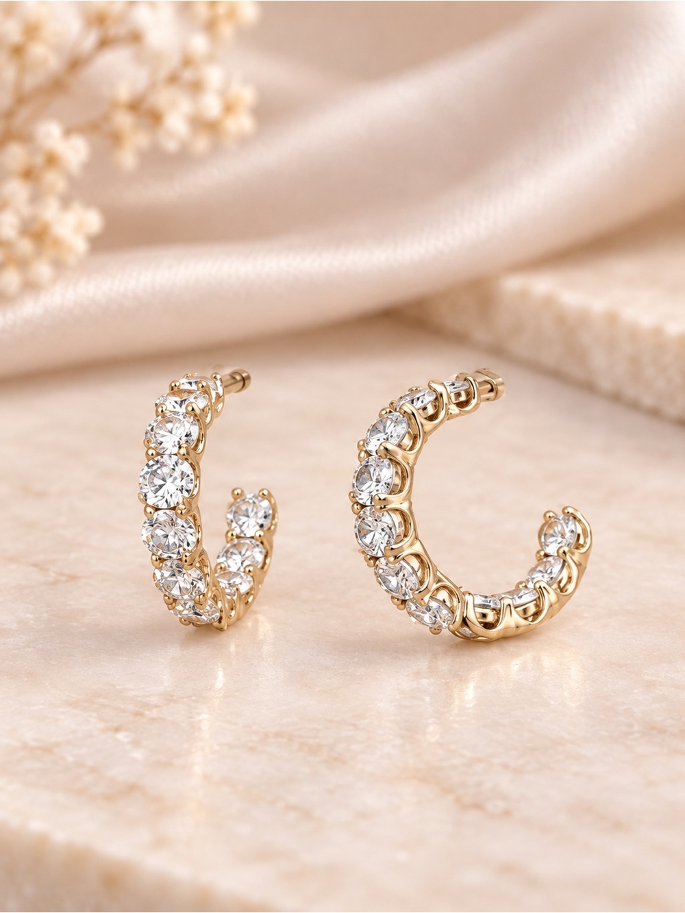 Gold Plated Crystal Hoop Earrings - Elegant Sparkle
